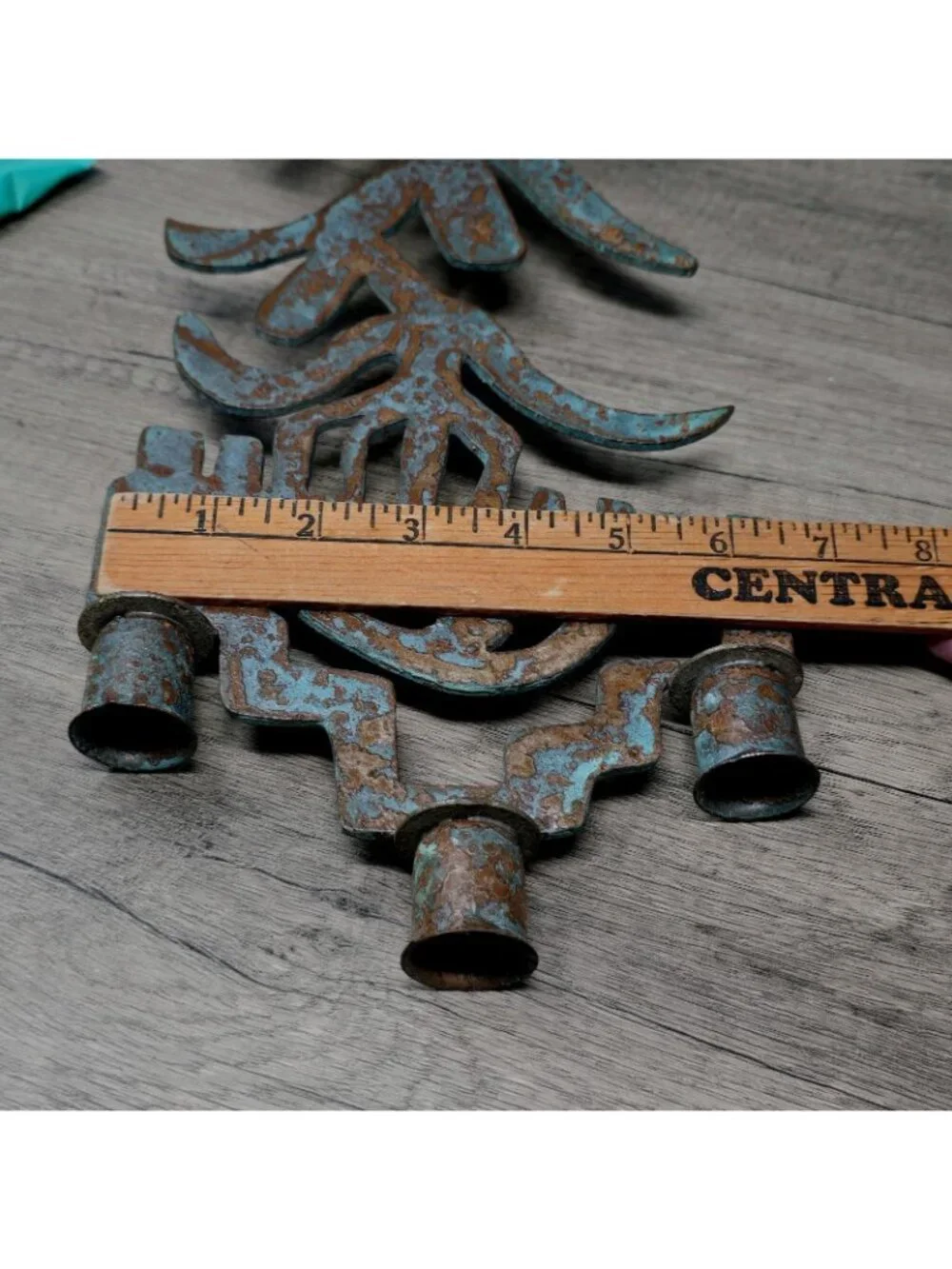 Cast Iron Isreal Candle Holder Candelabra Bronze/brass Finish Patina 19 X 6.5